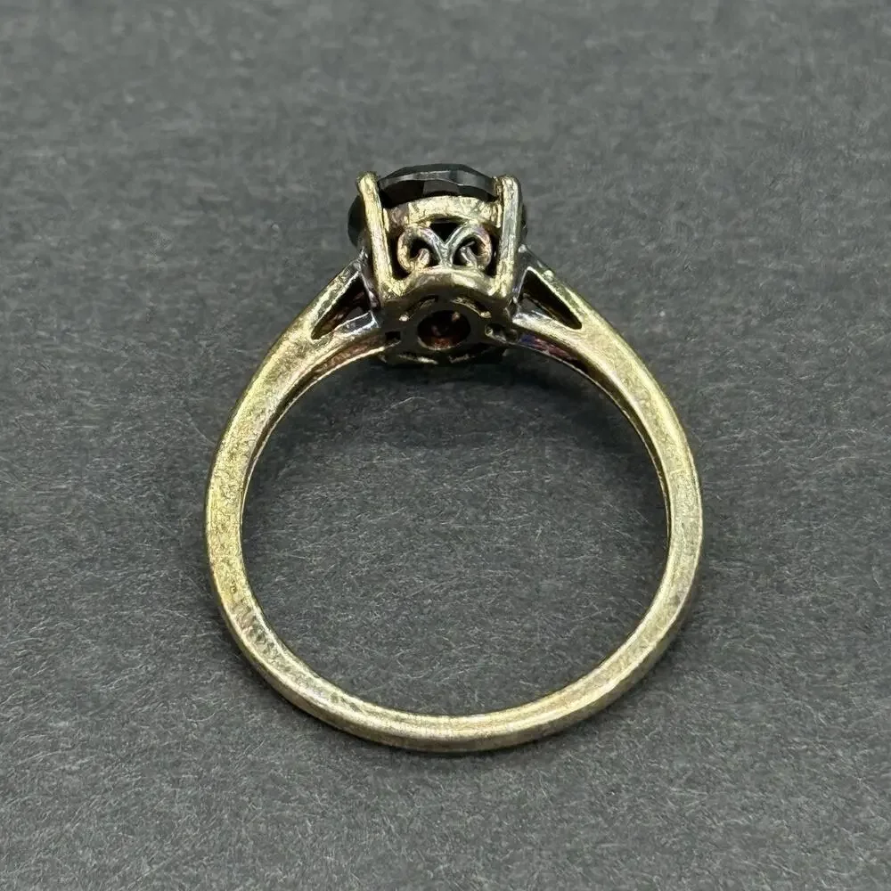 Vintage 925 Sterling Silver Oval Cut Black Onyx Solitaire Ring Size 8.5